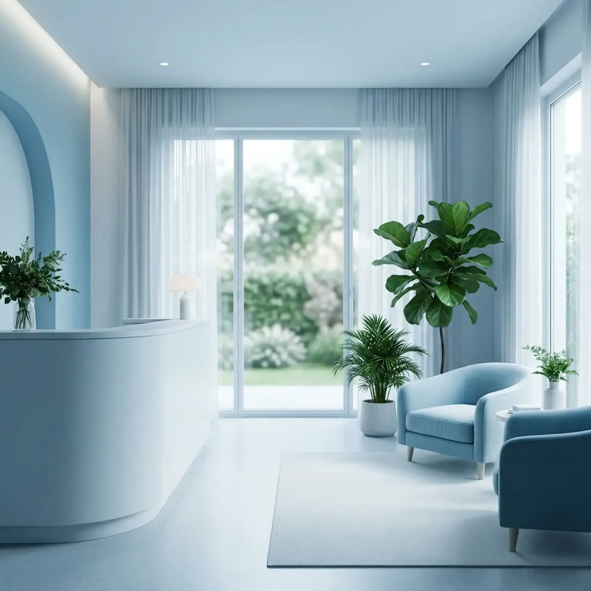 Medical professionals in modern clinic lobby with patients at Greenbrier Medical & MediSpa